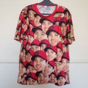 Angels Shohei Ohtani Face All Over Print Shirt Mens XL SGA Stadium Giveaway‎ MLB